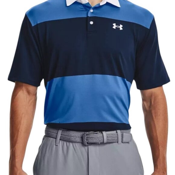 Men's UNDER ARMOUR The Playoff Polo Golf Blue Striped Loose Fit- Size XL - Picture 1 of 7